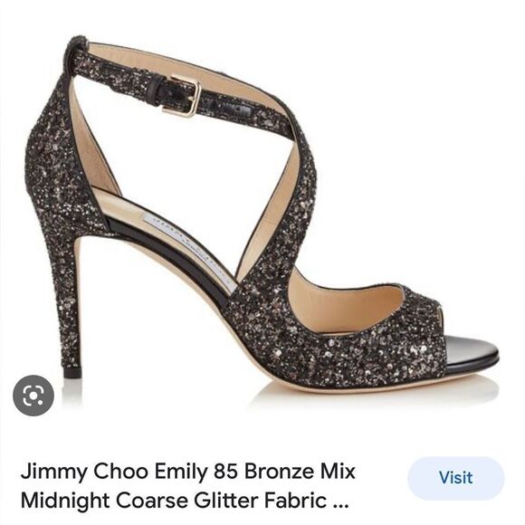 Jimmy Choo 11/41 Emily 85 Bronze Mix Midnight Coarse Glitter Heels Sandals - Picture 3 of 17
